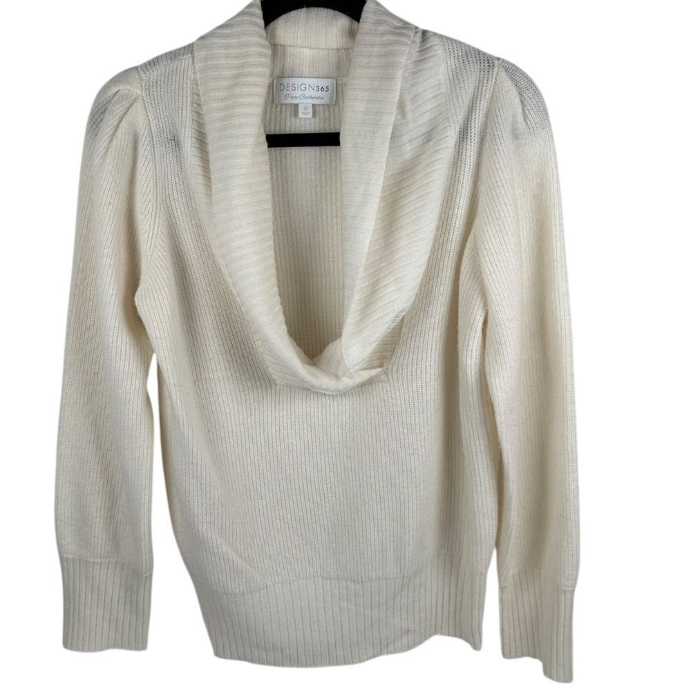 Design 365 Womens draped front 100% cashmere cream white sweater size medium